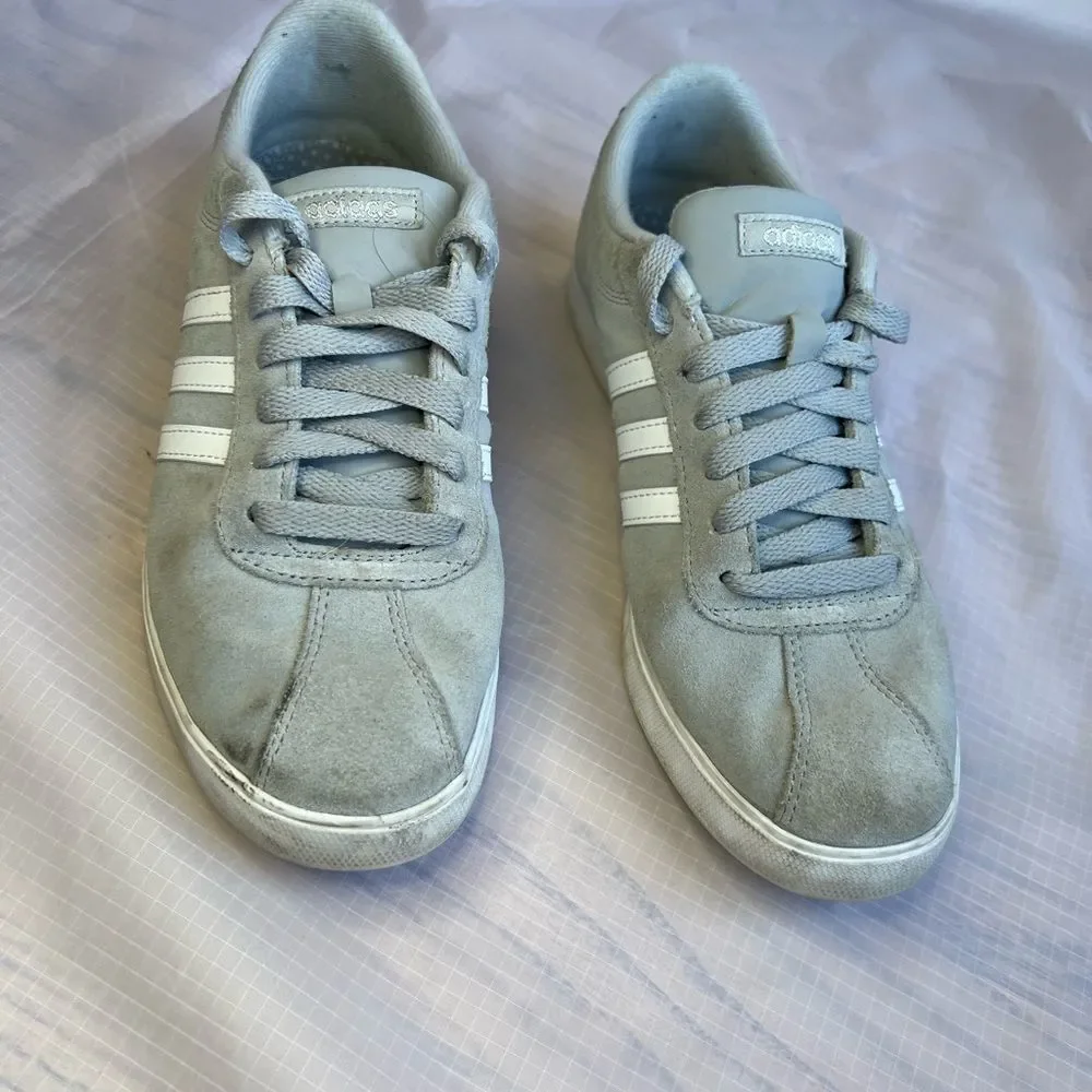 Adidas VL Court Skate Shoe Ortholite Float Women’s Sneaker Gray Suede Sz 8 1/2